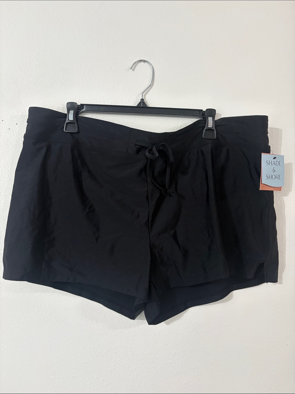 NWT Shade & Shore Black Mid Rise Tie Front Swim Shorts Size XL